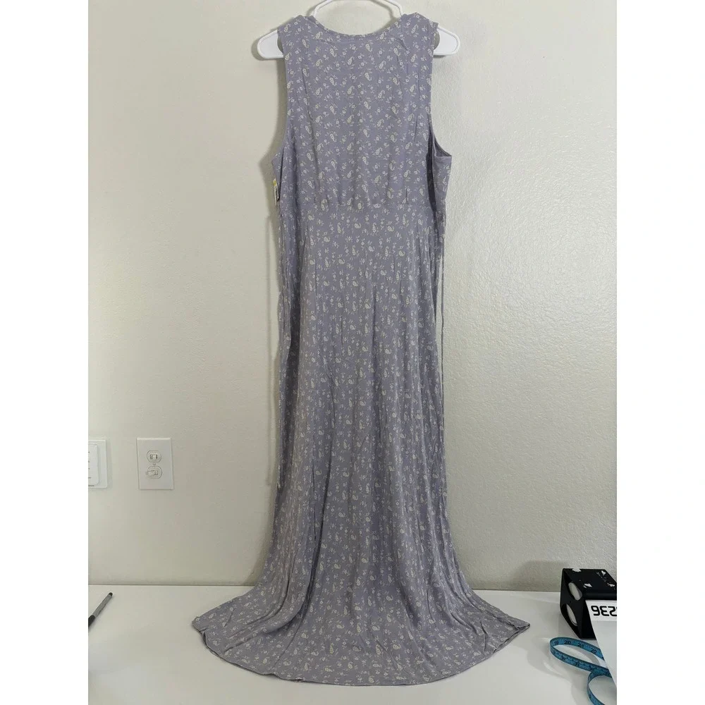 Treasure & Bond Womens Purple Floral Smocked Shoulder V-Neck Maxi Dress Large